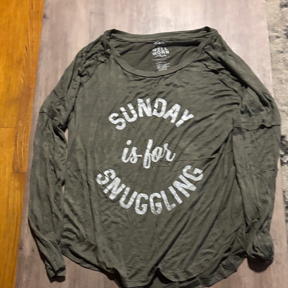 Well Worn Olive Green 'Sunday is for Snuggling' Top
